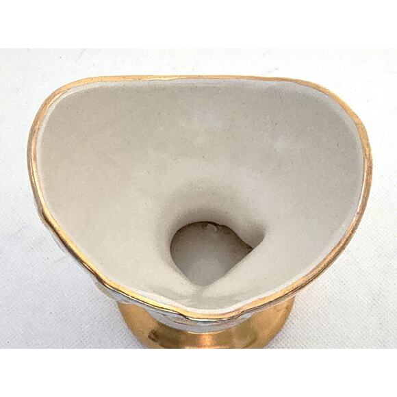 PLANTER/DECOR-23k GOLD TRIM-MCM-Cream & Gold-Small-Egg Shaped-Unique-Hand Paint - Picture 2 of 13